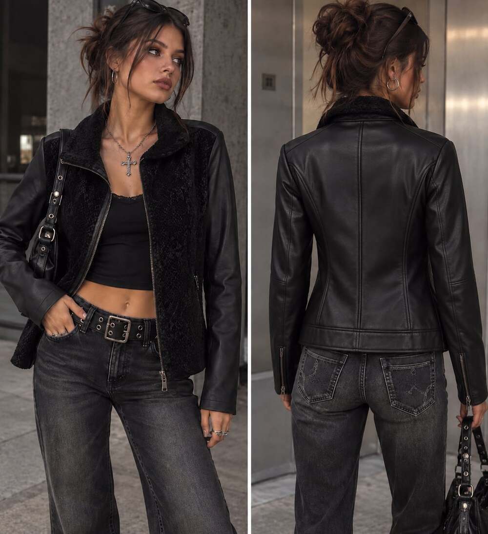 Liverpool Jeans Company Black Faux Leather Snakeskin Moto Jacket Women’s M Y2K